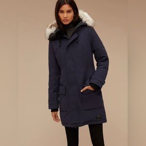 GOLDEN by TNA Bancroft Parka in colour Resin (Navy/Purple Colour) - Aritzia